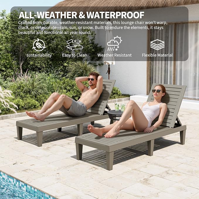 Outdoor Lounge Chair Set of 6, 5-Positions Adjustable Patio Chaise Lounges - Image 8