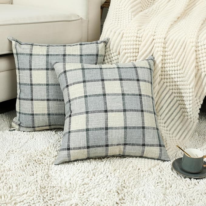 Stellhome Pack of 2 Linen Buffalo Check Decorative Throw Pillow Covers by Stellhome