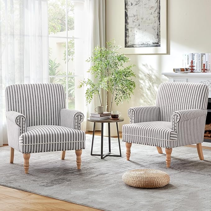HUIMO Linen Fabric Accent Chair, Mid-Century Modern Upholstered Armchair by HUIMO