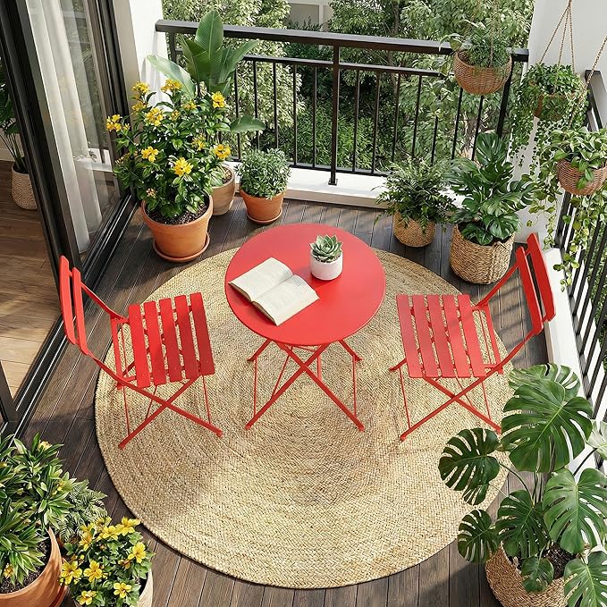 GarveeLife 3 Piece Patio Bistro Set, Folding Patio Bistro Table and Chairs Set - Image 2