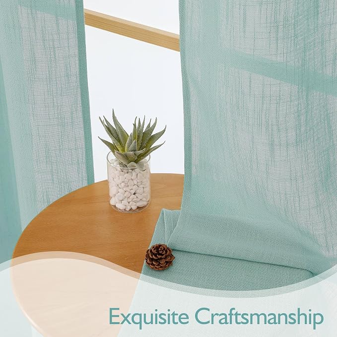 Chyhomenyc Extra Long Aqua Green Semi Sheer Curtains 108 Inches Long 2 Panels - Image 6