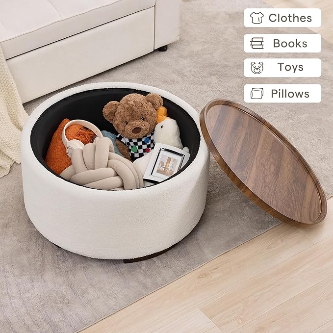 29.5 Inch Round Storage Ottoman Coffee Table, Modern Circle Coffee Table - Image 5