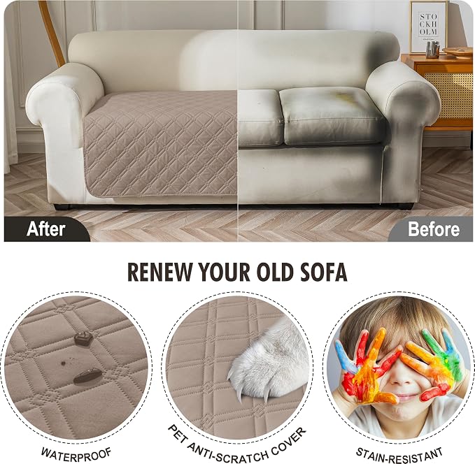 Genina Waterproof Couch Cover, Washable Anti-Slip 67 inch Sofa Covers - Image 4