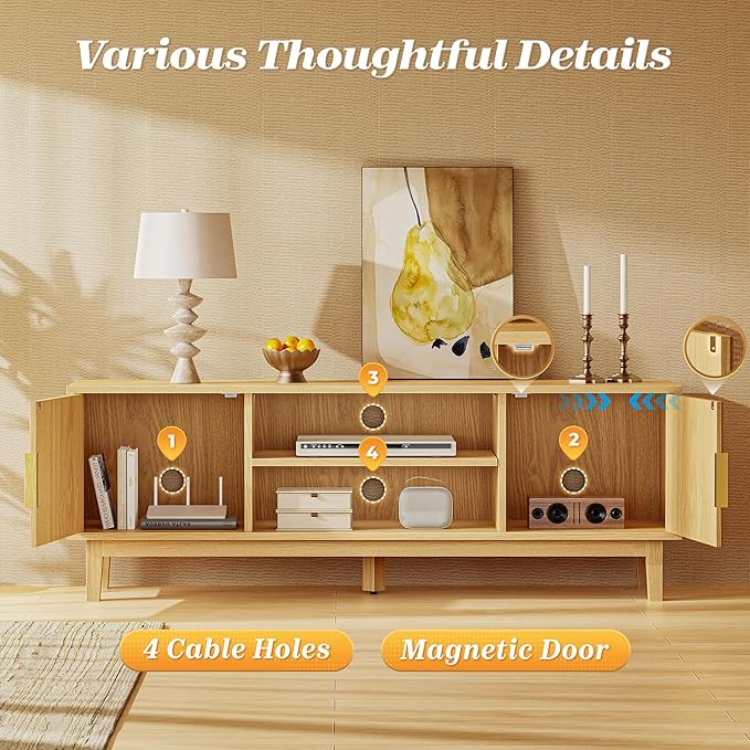 PRAISUN 54 Inch TV Stand for 50, 55 Inch TV, Fluted Entertainment Center - Image 4