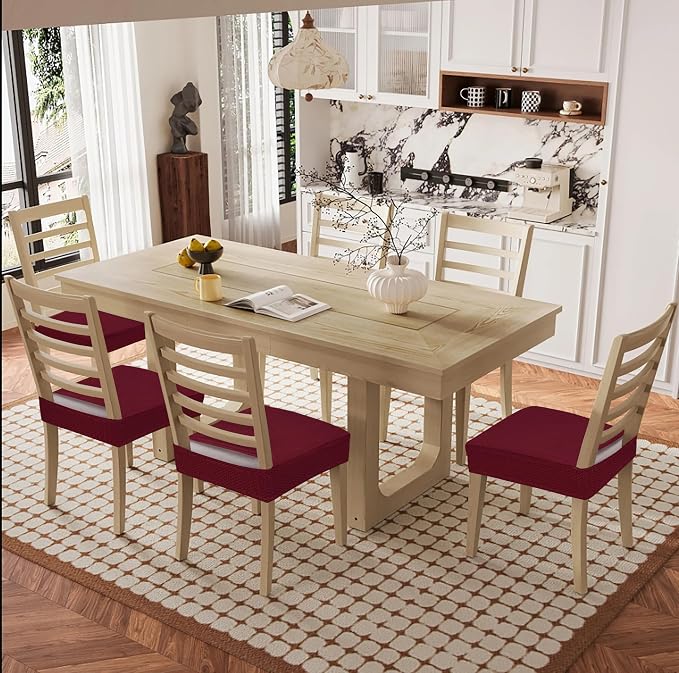 Smiry Waterproof Seat Covers for Dining Room Chairs Set of 4, Stretch Jacquard - Image 8