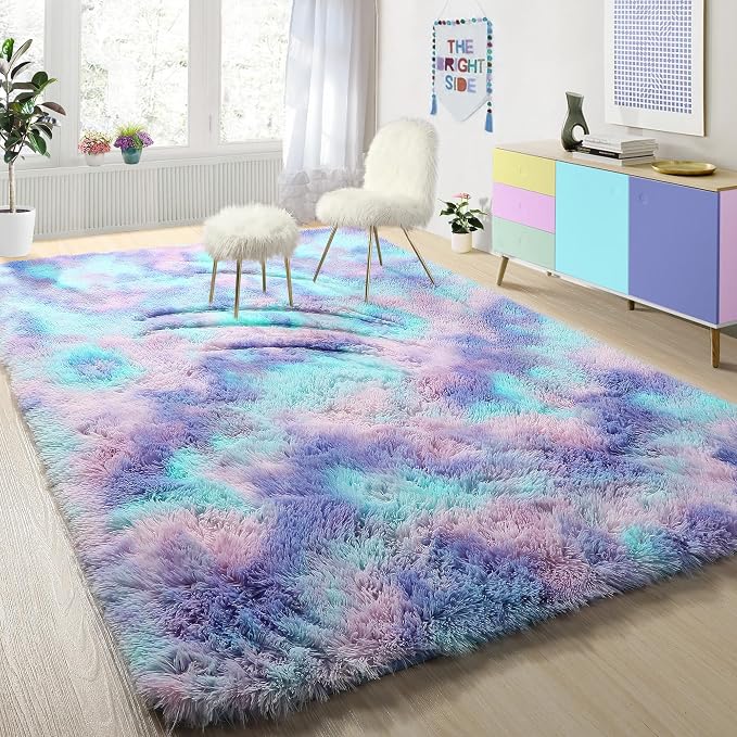 PAGISOFE Cute Furry Pastel Rug for Girls Bedroom, Soft Adorable Rainbow Purple by PAGISOFE