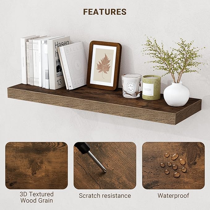 Acovy 16 Inch Floating Shelves, Wooden Shelves - Image 5