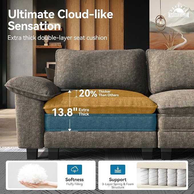 SUNSHINE VALLEY 2 Piece Living Room Sofa Furniture Set, Oversized Chenille - Image 3