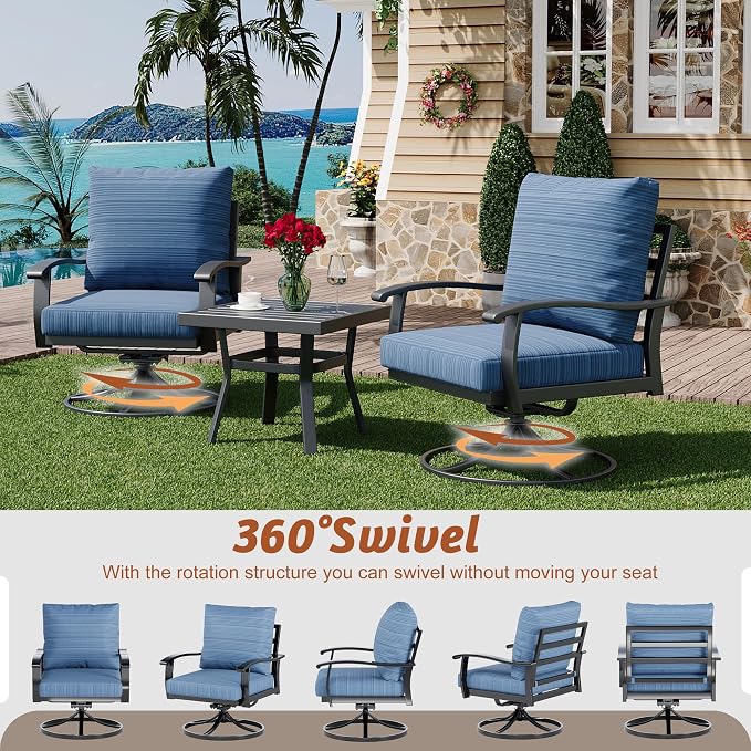 HOMREST Patio Furniture Sets 7 PCS Outdoor Metal Conversation Sets, 360 Degree - Image 2