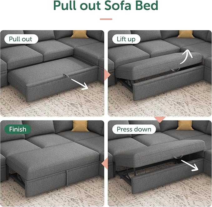 HONBAY Modular Sectional Sleeper Sofa Bed, Sectional Couch - Image 5