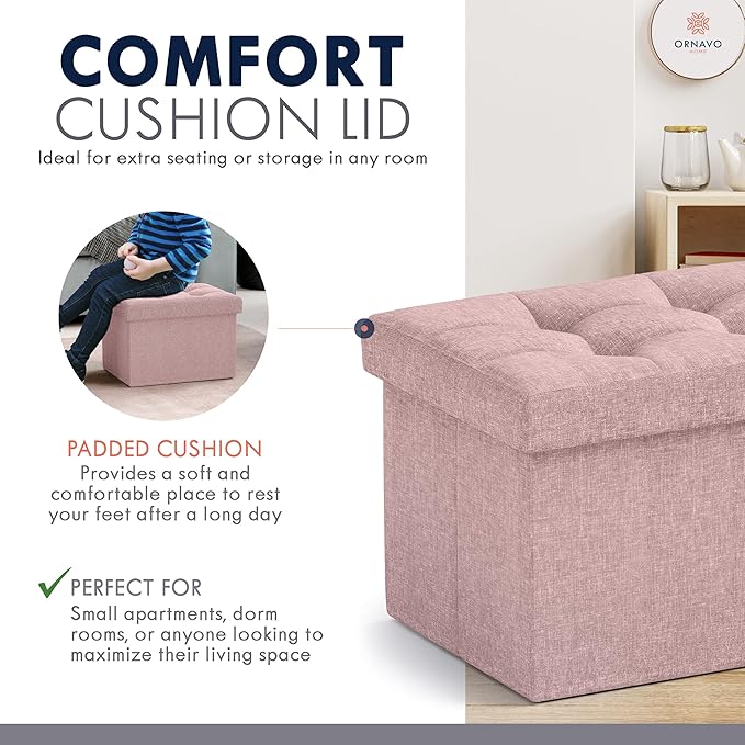 Ornavo Home Small Storage Ottoman, Foldable Collapsible Rectangle Linen Ottoman - Image 6