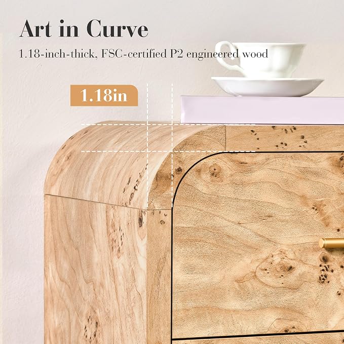 Curved 6-Drawer Dresser for Bedroom, Vanity Desk TV Stand for Living Room - Image 6