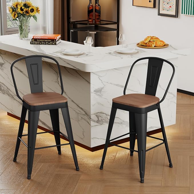 Andeworld Metal Bar Stools Set of 2, 26 inch Counter Height Barstools - Image 9