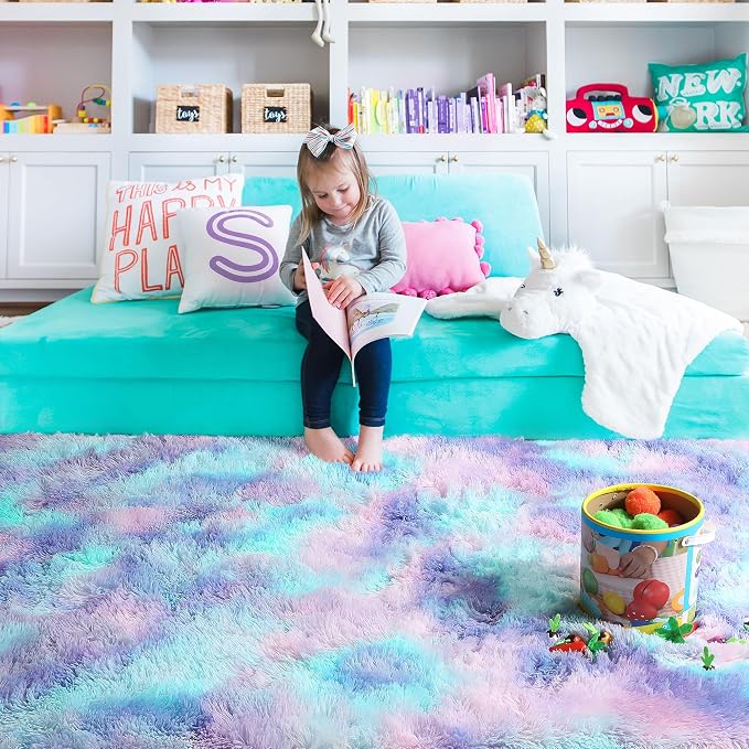 PAGISOFE Cute Furry Pastel Rug for Girls Bedroom, Soft Adorable Rainbow Purple - Image 8