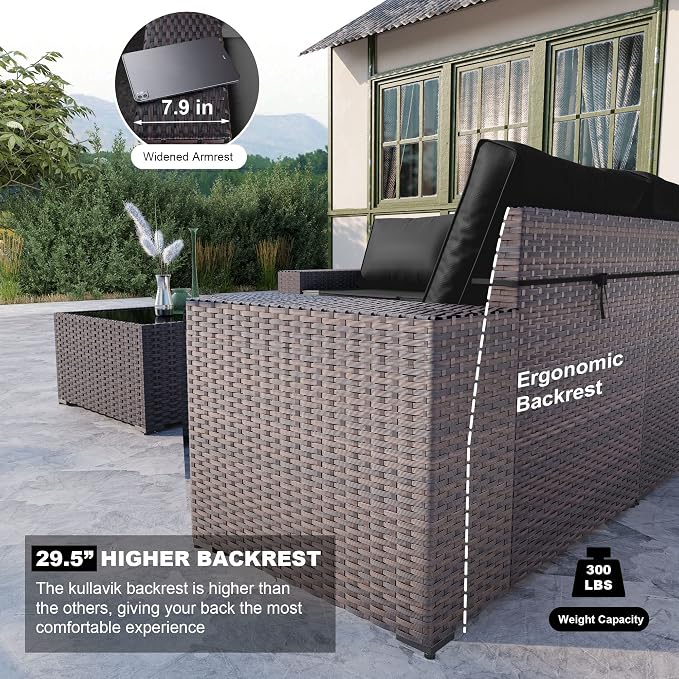 Kullavik Outdoor Patio Furniture Set 6 Pieces Sectional Rattan Sofa Set Brown - Image 2
