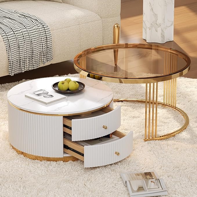 Merax 2-Piece Round Nesting Coffee Table Set - Image 5
