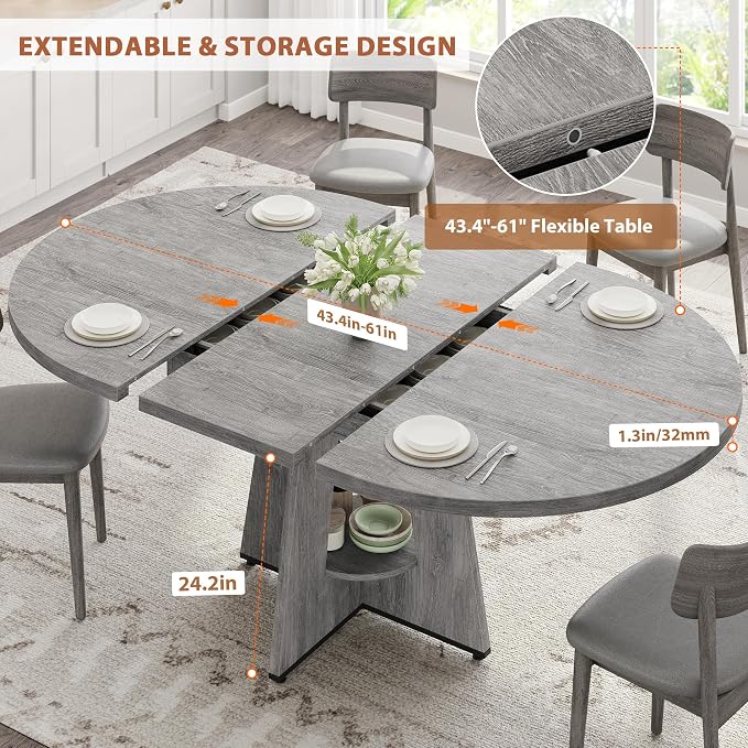 Extendable Dining Table, Round Kitchen Dining Room Dinner Table - Image 6