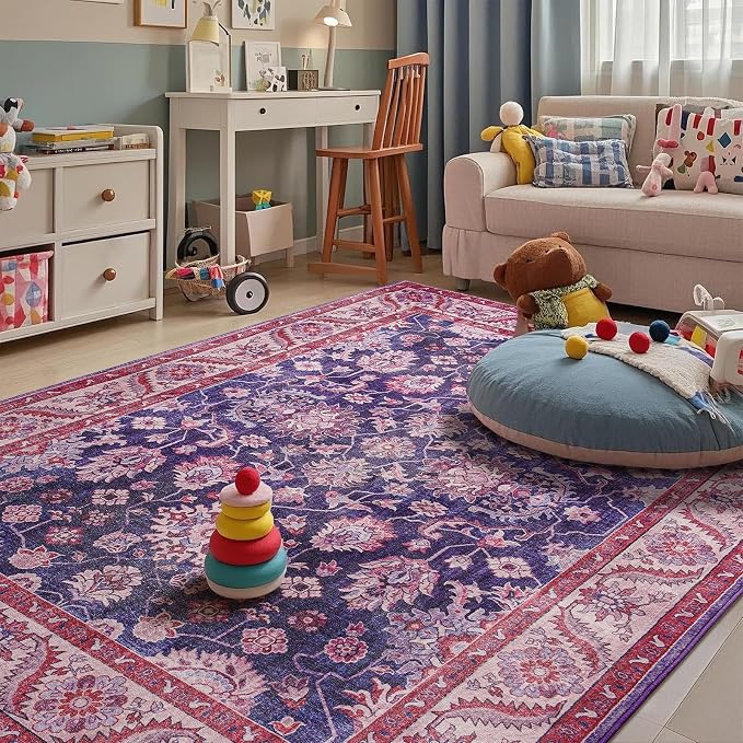 Area Rug for Living Room, 8x10 Area Rugs Washable, Retro Floral Non-Slip Carpet - Image 6