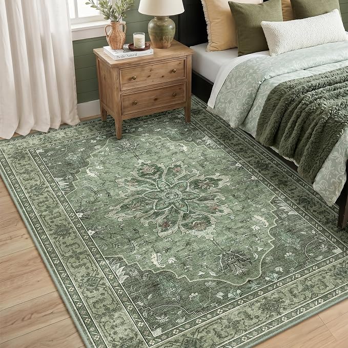 RELEANY Area Rugs 5'x8' Washable Non-Slip, Floral Vintage Distress Print - Image 2