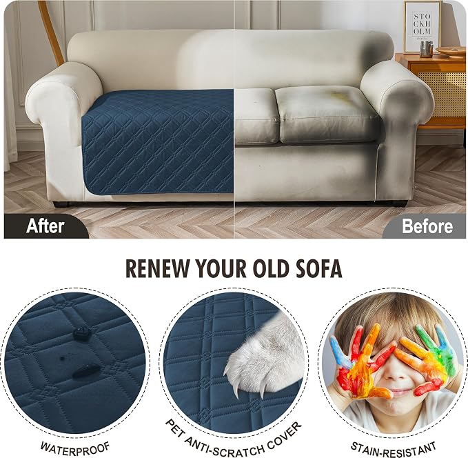 Genina Waterproof Couch Cover, Washable Anti-Slip 78inch Sofa Covers - Image 3