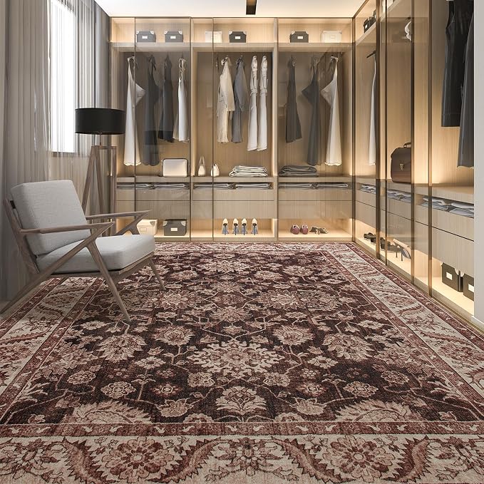 Area Rugs for Living Room, 6x9 Washable Area Rug for Bedroom, Retro Floral - Image 7