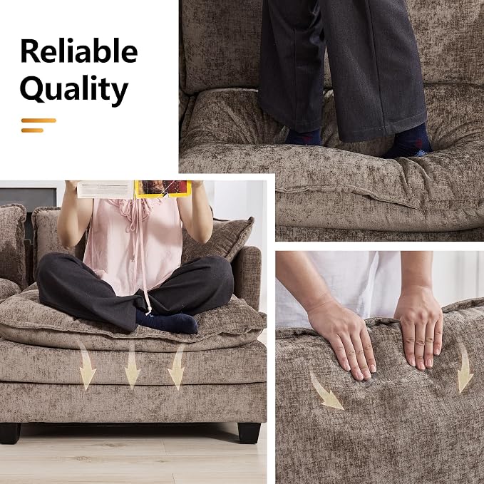 111'' Sectional Cloud Deep Seat Couch, Modern Comfy Chenille L Shaped Sectional - Image 5