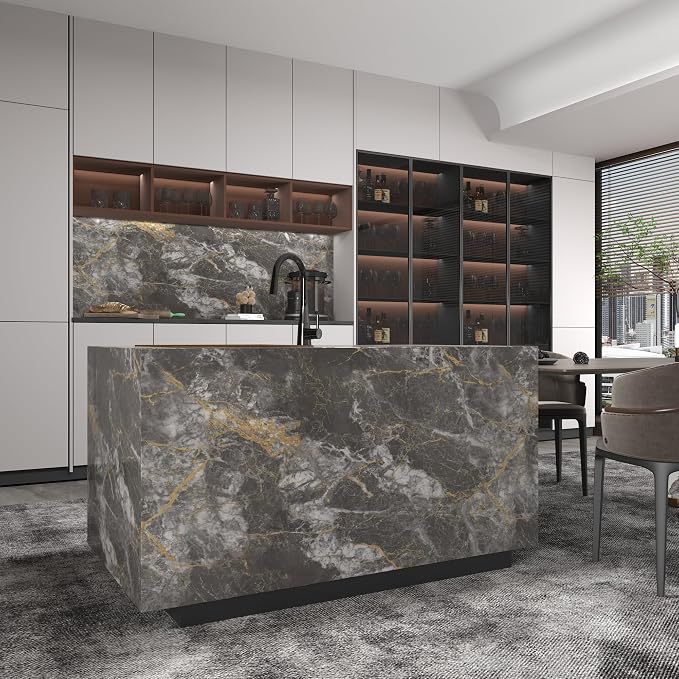 BAYYA 48"x354" Extra Wide Marble Contact Paper Dark Grey Marble Wallpaper Peel - Image 5