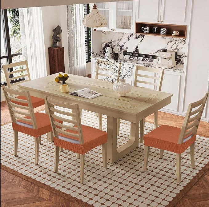 Smiry Waterproof Seat Covers for Dining Room Chairs Set of 4, Stretch Jacquard - Image 8