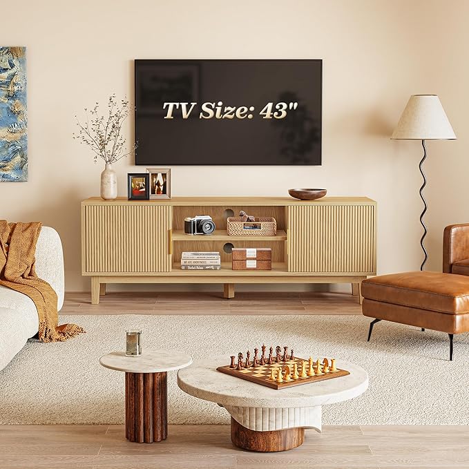 PRAISUN 54 Inch TV Stand for 50, 55 Inch TV, Fluted Entertainment Center - Image 2
