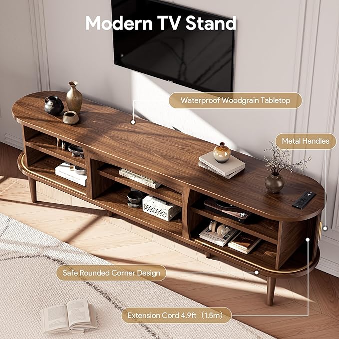 Decofy Mid Century TV Stand for TVs up to 90 Inches, Entertainment Center - Image 6