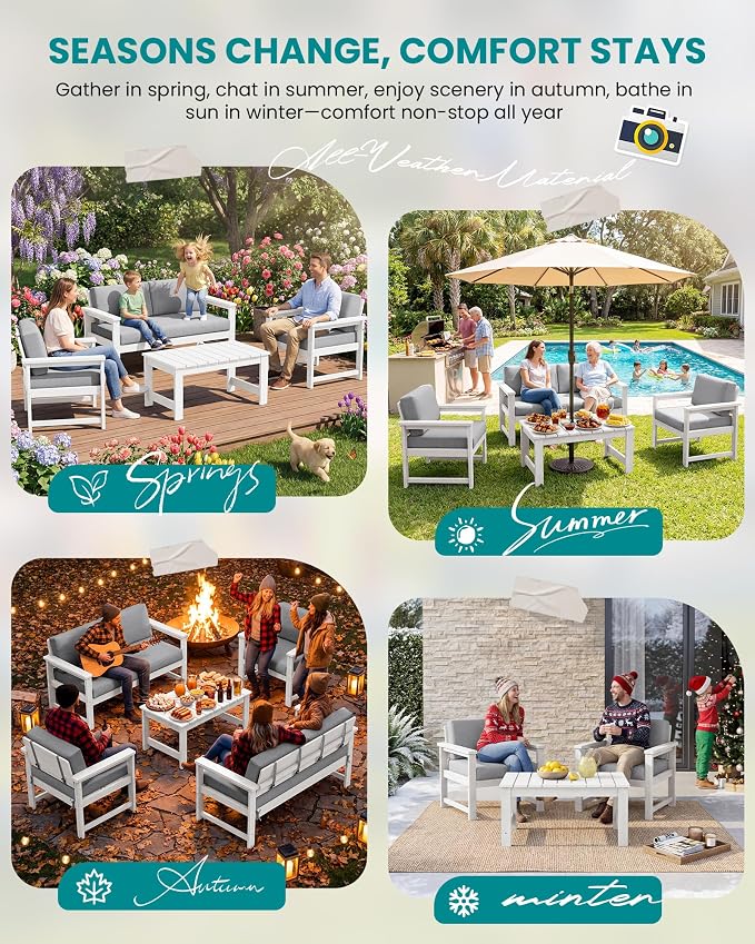 SERWALL 2 Pieces Single Cushioned Lounge Chair, HDPE Outdoor Adirondack Sofa - Image 8
