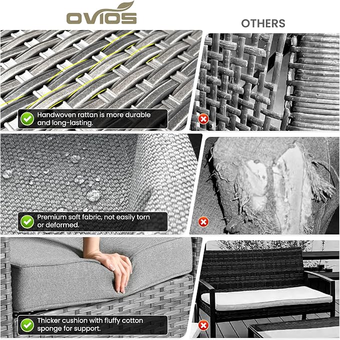 ovios 6 Pieces Patio Furniture Set, Outdoor Wicker Sofa Couch - Image 8
