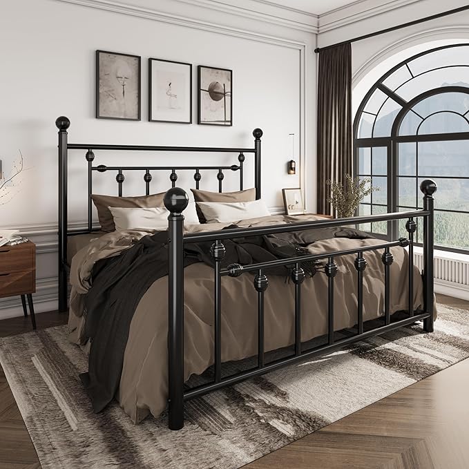 SHA CERLIN 14" Queen Size Metal Platform Bed Frame/Victorian Headboard and - Image 3