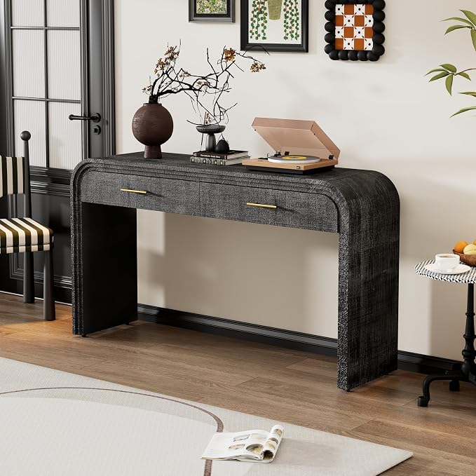 Console Table with 2 Top Drawers, Unique Retro Silhouette Console Table with - Image 3