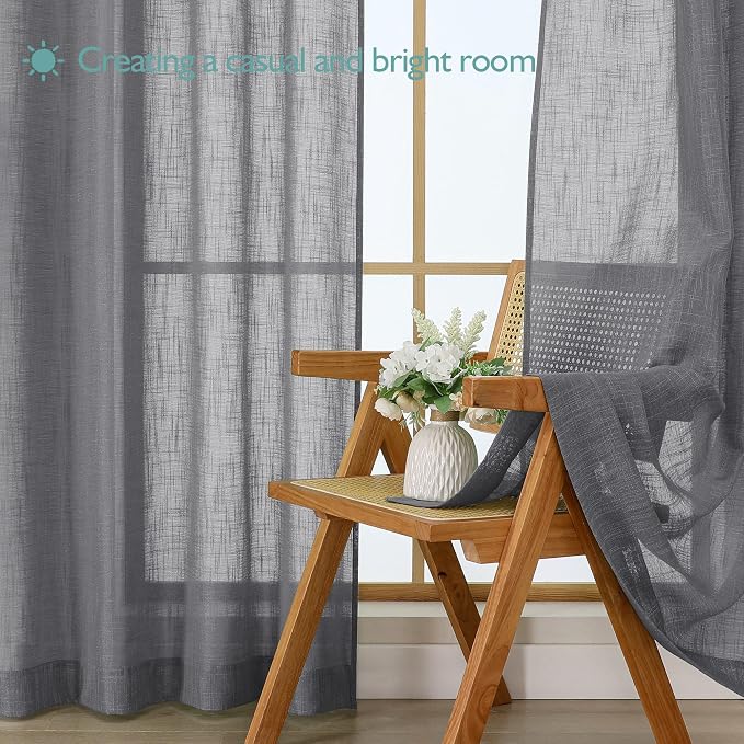 Chyhomenyc Charcoal Grey Semi Sheer Curtains 84 Inches Long 2 Panels Set - Image 7