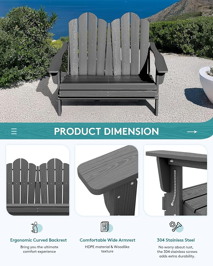 SERWALL 5 Pieces HDPE Patio Adirondack Chair Set, 2 Adirondack Chair - Image 7