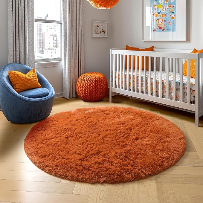 Amdrebio Burnt Orange Round Area Rug 5Ft - Image 8