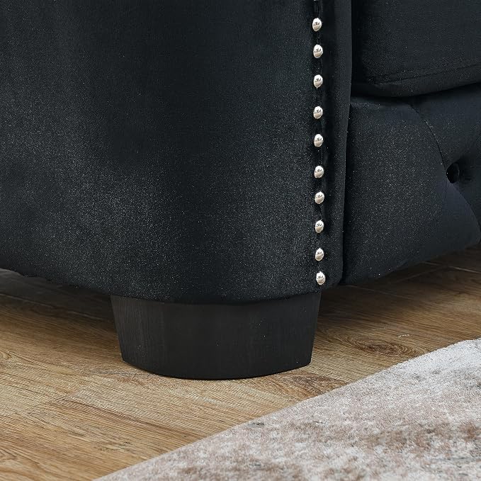 59" Modern Velvet Loveseat Chesterfield Sofa - Image 3